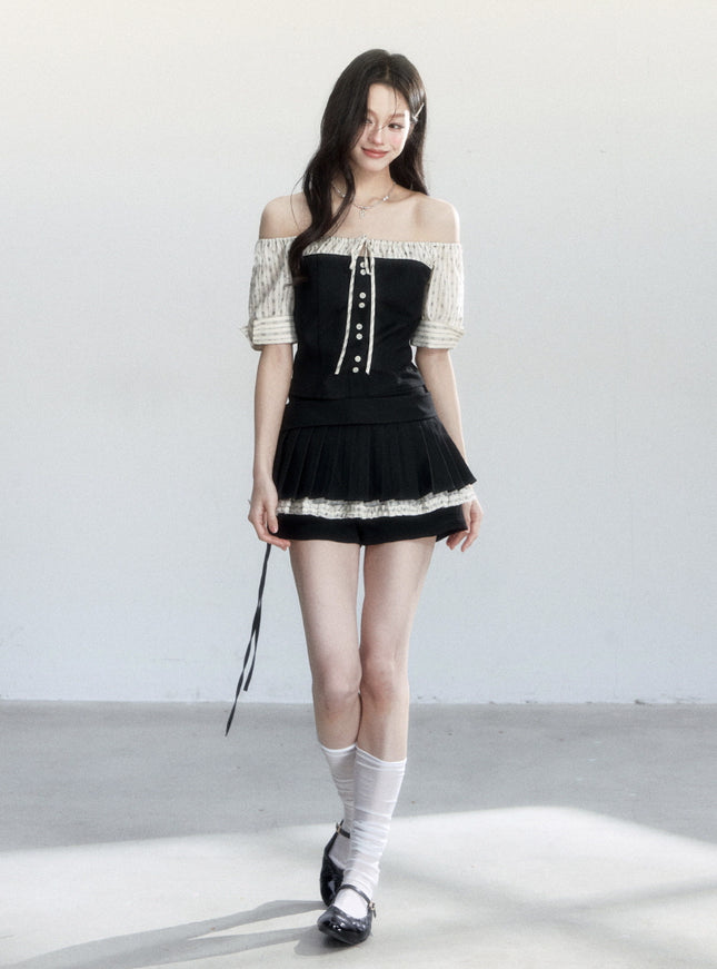 Midnight Coquette Pleated Set