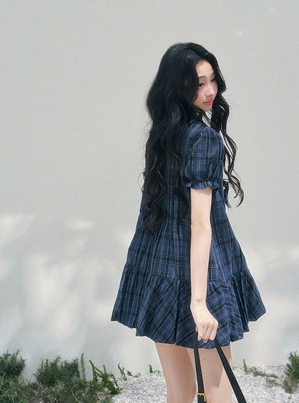Moonlit Plaid Navy Dress