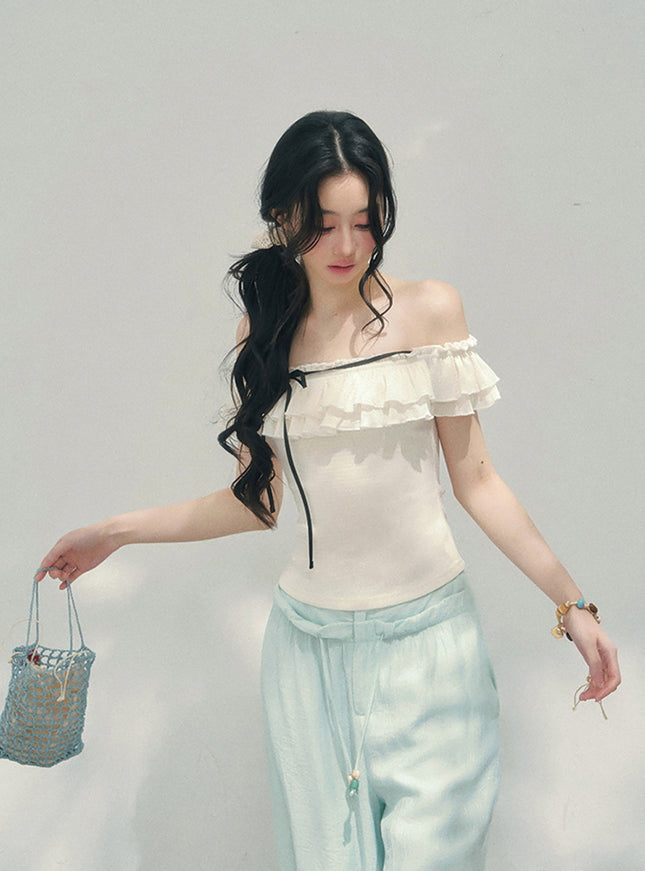 Blush Off-Shoulder Petal Frill Top