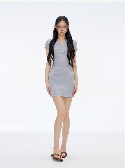 Muse Button Mini Dress- Gray