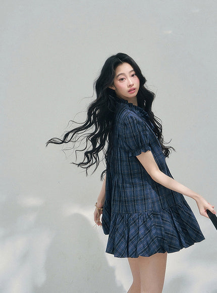 Moonlit Plaid Navy Dress