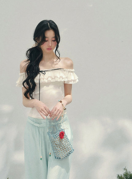 Blush Off-Shoulder Petal Frill Top