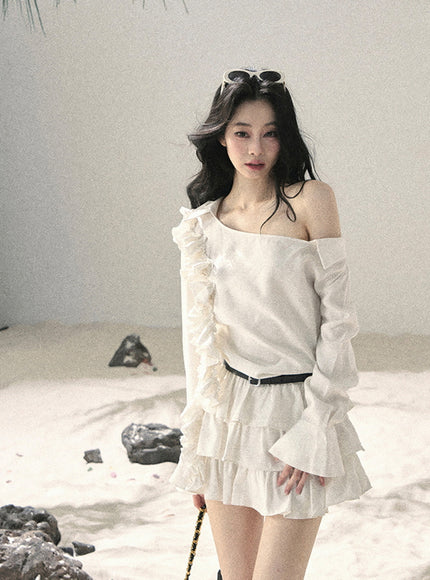 Ivory Ruffle Off Shoulder Muse Dress
