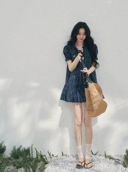 Moonlit Plaid Navy Dress