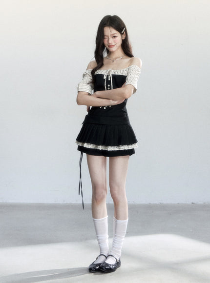 Midnight Coquette Pleated Set