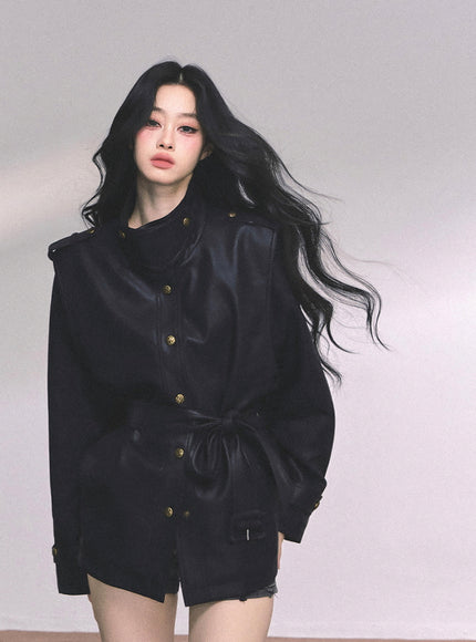 Command Charm Leather Jacket - Black