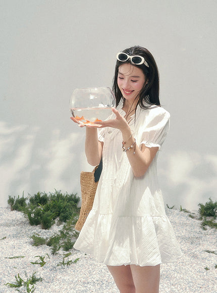 Moonlit Plaid White Dress