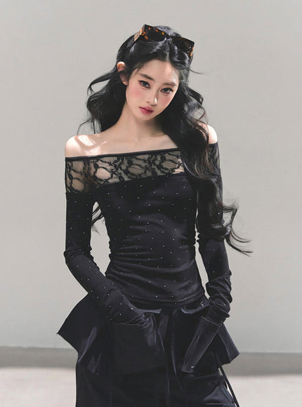 Stardust Sheer Lace Top - Black