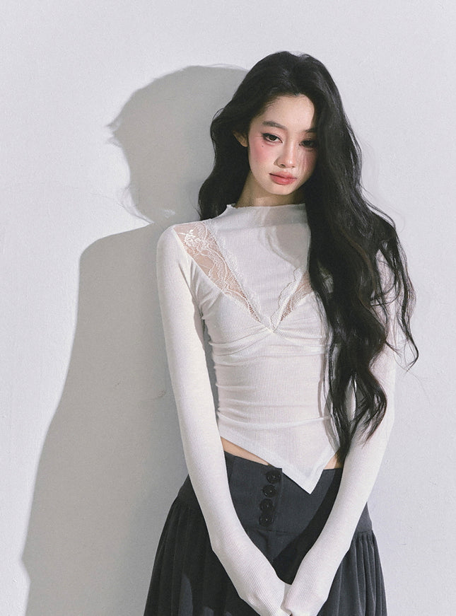 Bloom Lace V-Drape Top - White