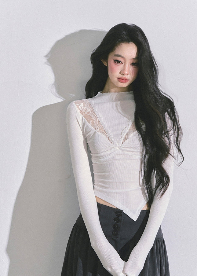 Bloom Lace V-Drape Top - White