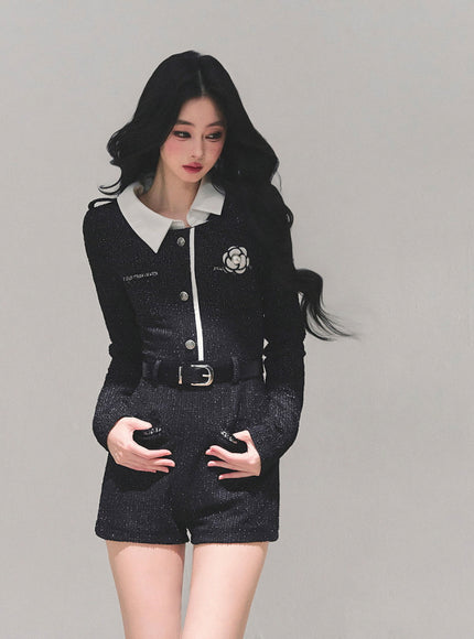 Classic Tweed Belted Jumpsuit