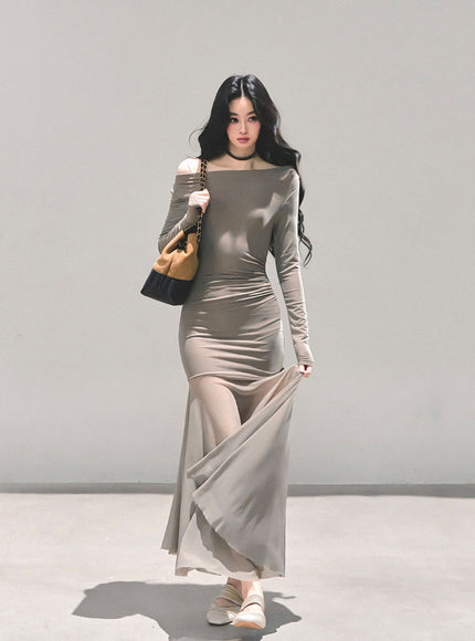 Ethereal Off-Shoulder Mesh Dress