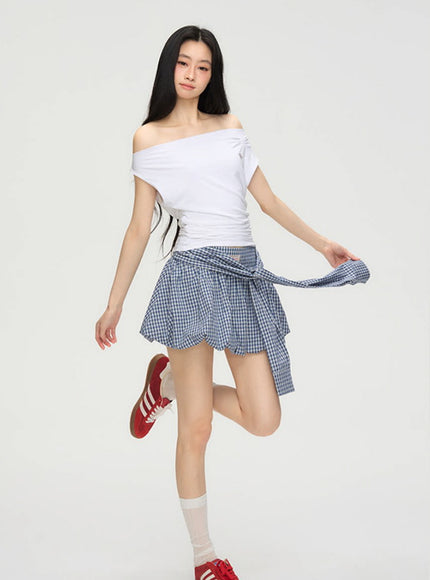 Layered Blue Check Mini Skirt