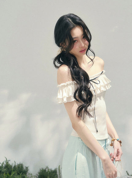 Blush Off-Shoulder Petal Frill Top