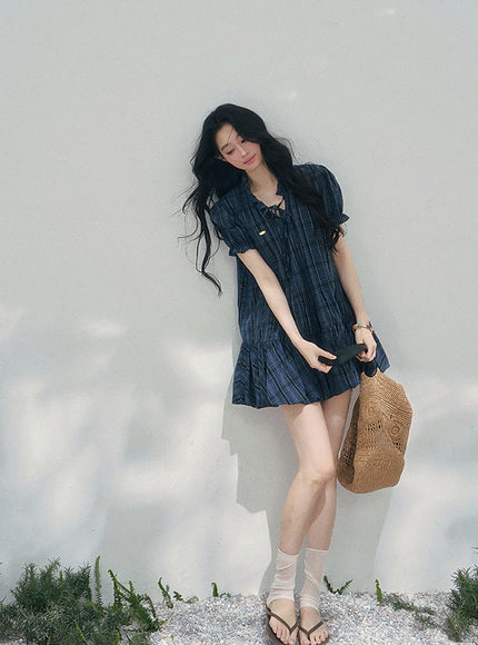 Moonlit Plaid Navy Dress