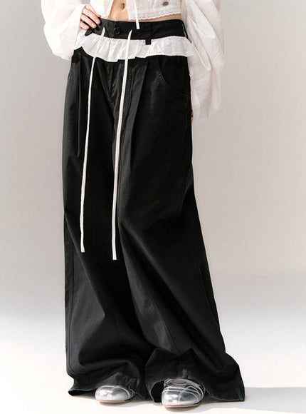 Ruffle Waist Wide Slacks