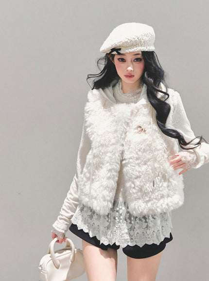 Ivory Fleece Charm Vest
