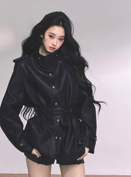 Command Charm Leather Jacket - Black