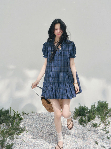 Moonlit Plaid Navy Dress