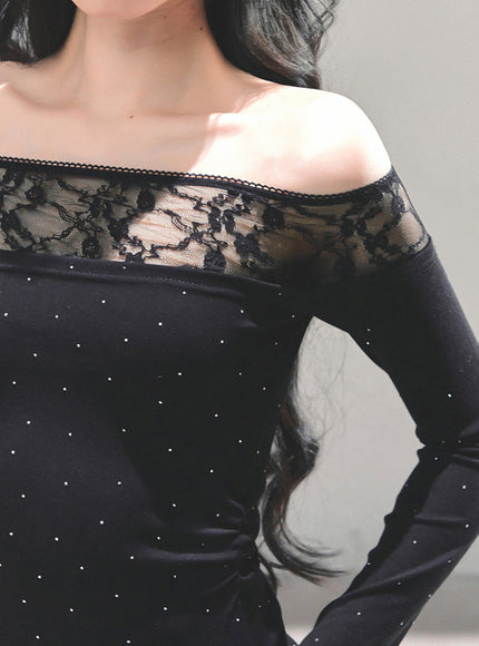 Stardust Sheer Lace Top - Black