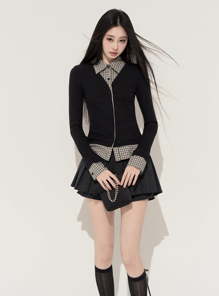 Lumi Check Layered Top - Black