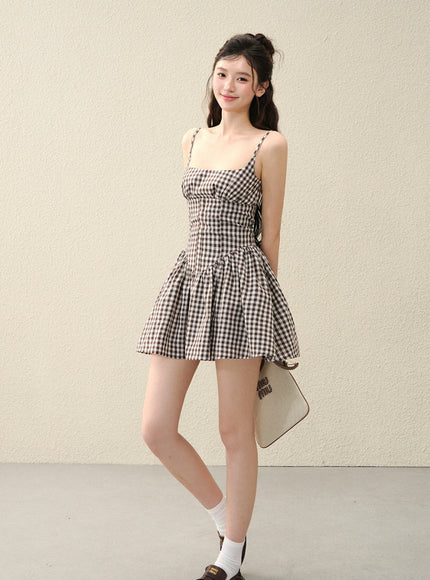 Milk Ribbon Gingham Dress - Brown