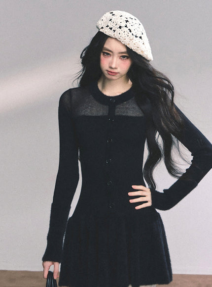 Black Veil Flare Knit Mini Dress