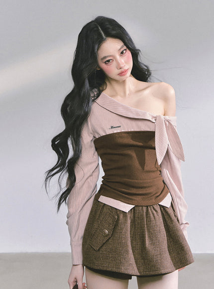 Sculpted Ribbon Top - Brown