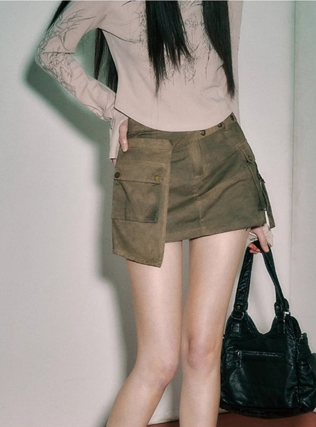 Olive Cargo Mini Skirt