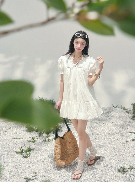 Moonlit Plaid White Dress