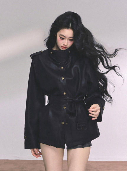 Command Charm Leather Jacket - Black