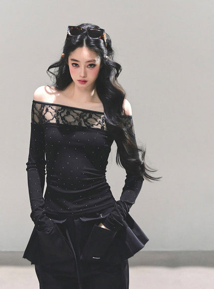 Stardust Sheer Lace Top - Black