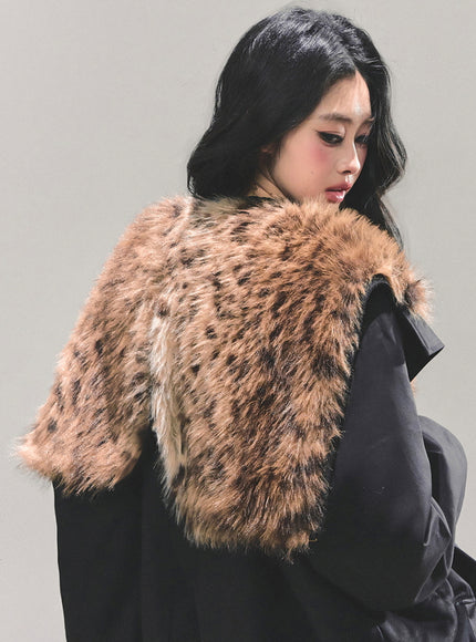 Faux Fur Trim Volume Jacket - Black