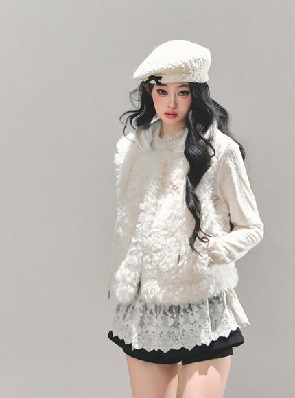 Ivory Fleece Charm Vest