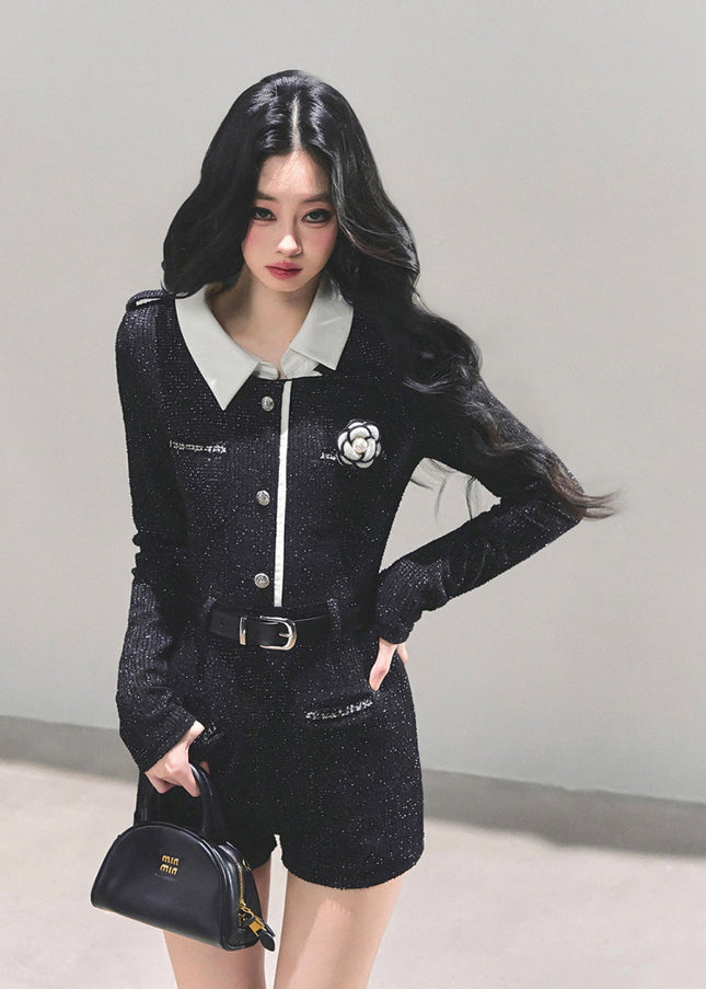 Classic Tweed Belted Jumpsuit