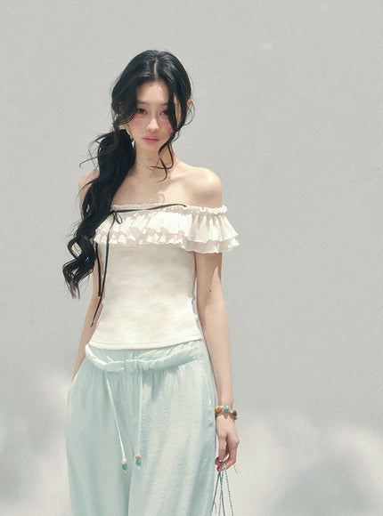 Blush Off-Shoulder Petal Frill Top