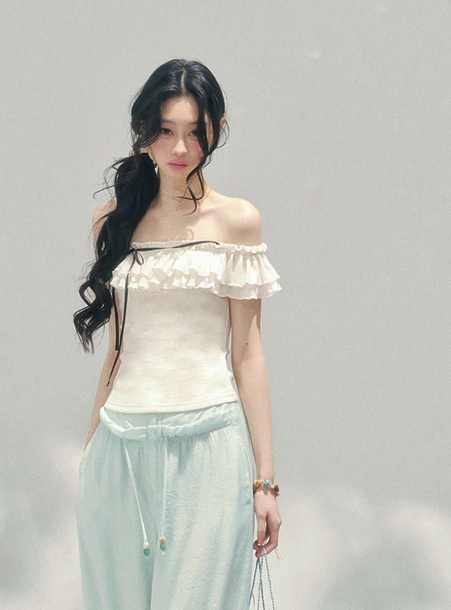 Blush Off-Shoulder Petal Frill Top
