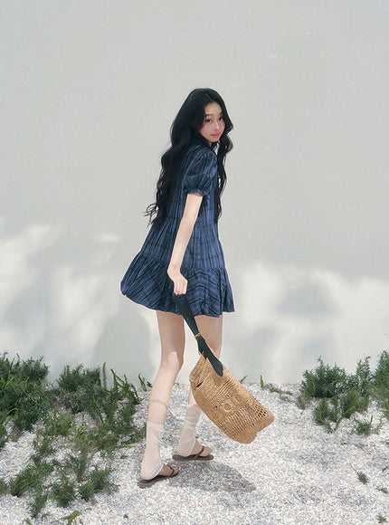 Moonlit Plaid Navy Dress