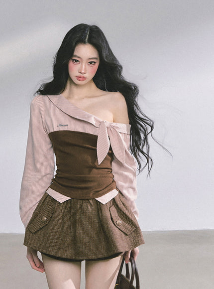 Sculpted Ribbon Top - Brown