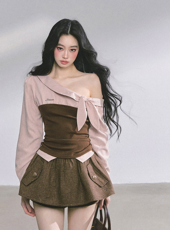 Sculpted Ribbon Top - Brown