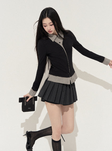 Lumi Check Layered Top - Black