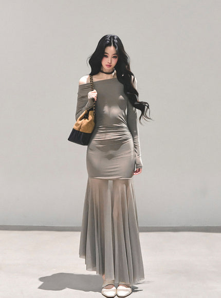 Ethereal Off-Shoulder Mesh Dress