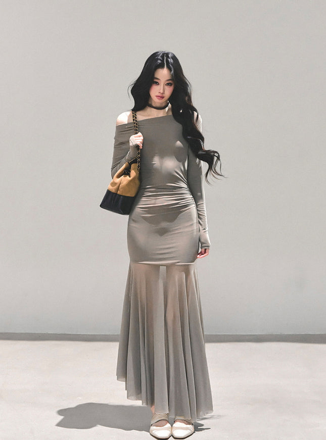 Ethereal Off-Shoulder Mesh Dress