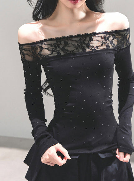 Stardust Sheer Lace Top - Black