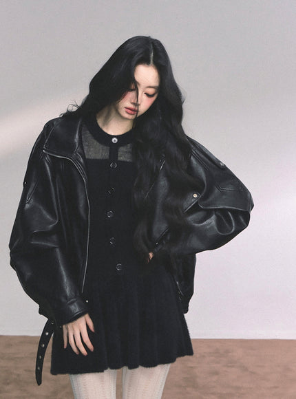 Black Veil Flare Knit Mini Dress