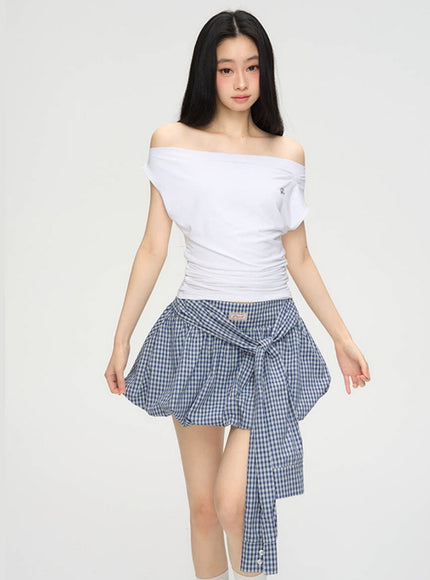 Layered Blue Check Mini Skirt