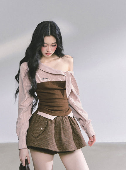 Sculpted Ribbon Top - Brown