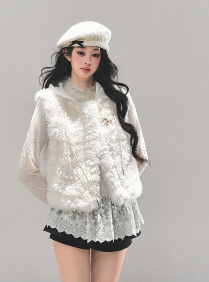 Ivory Fleece Charm Vest