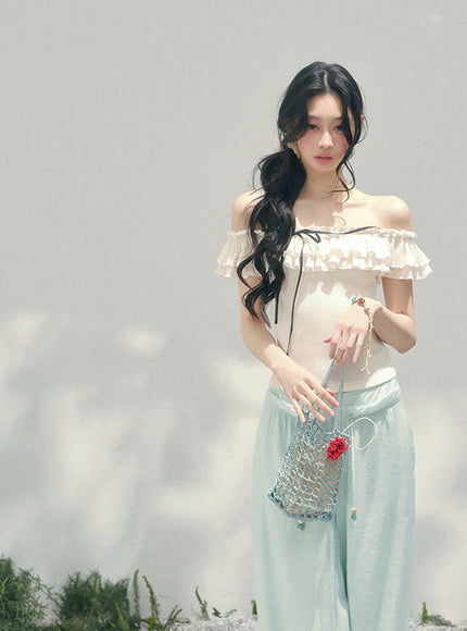 Blush Off-Shoulder Petal Frill Top
