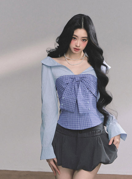 Bow Silhouette Blouse - Blue